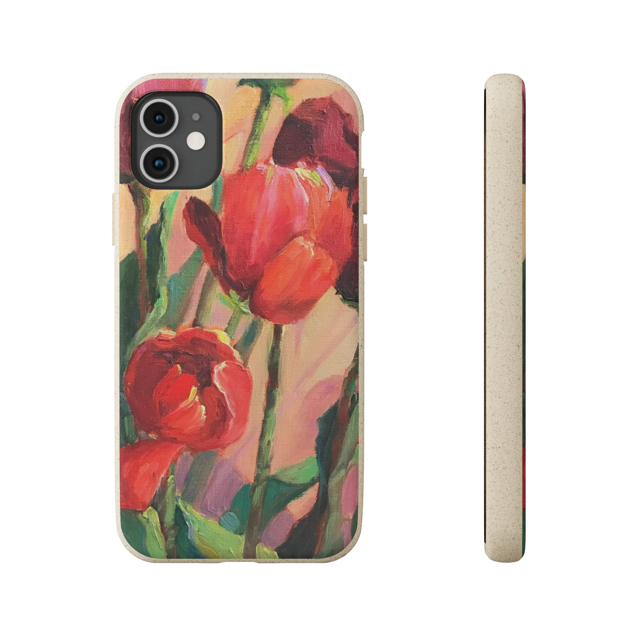 Biodegradable Phone Case with 'Red Tulips' Floral Original Artwork by Barbara Cleary-31