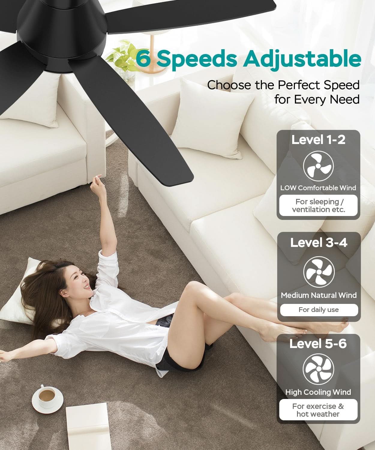 42Inch Ceiling Fan With Lights SteplessDimmable Black-3