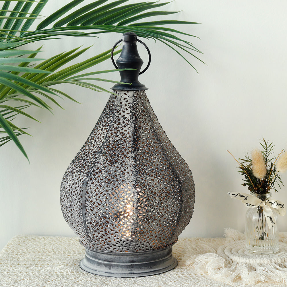 12''H Moroccan Metal Table Lamp Battery Powered Cordless Lamp with LED Fairy Lights Bulb-0