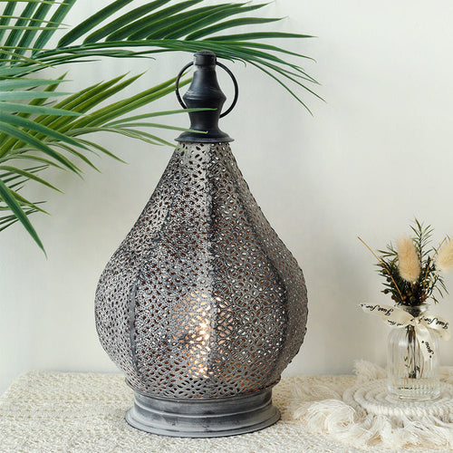 12''H Moroccan Metal Table Lamp Battery Powered Cordless Lamp with LED Fairy Lights Bulb-0