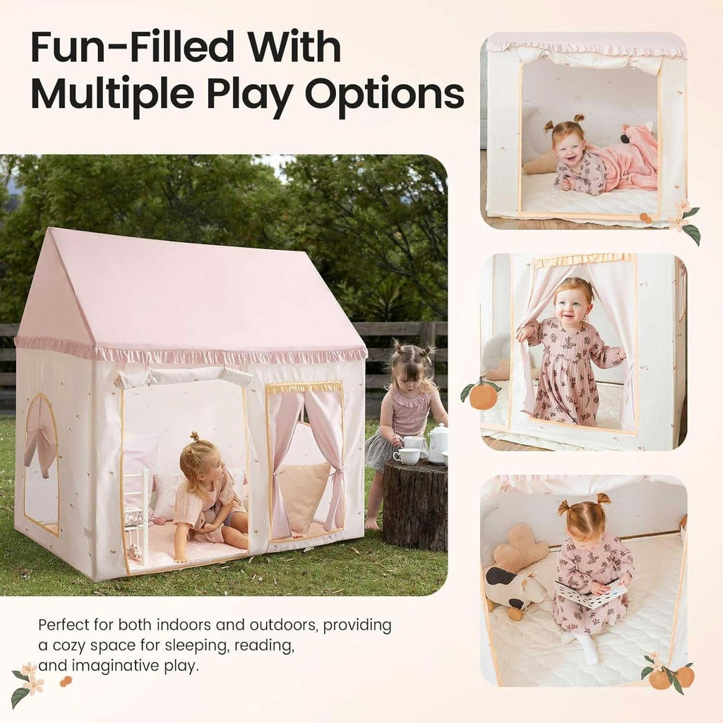 Pink Kids Play Tent With Mat For Toddlers Indoor Playhouse-4