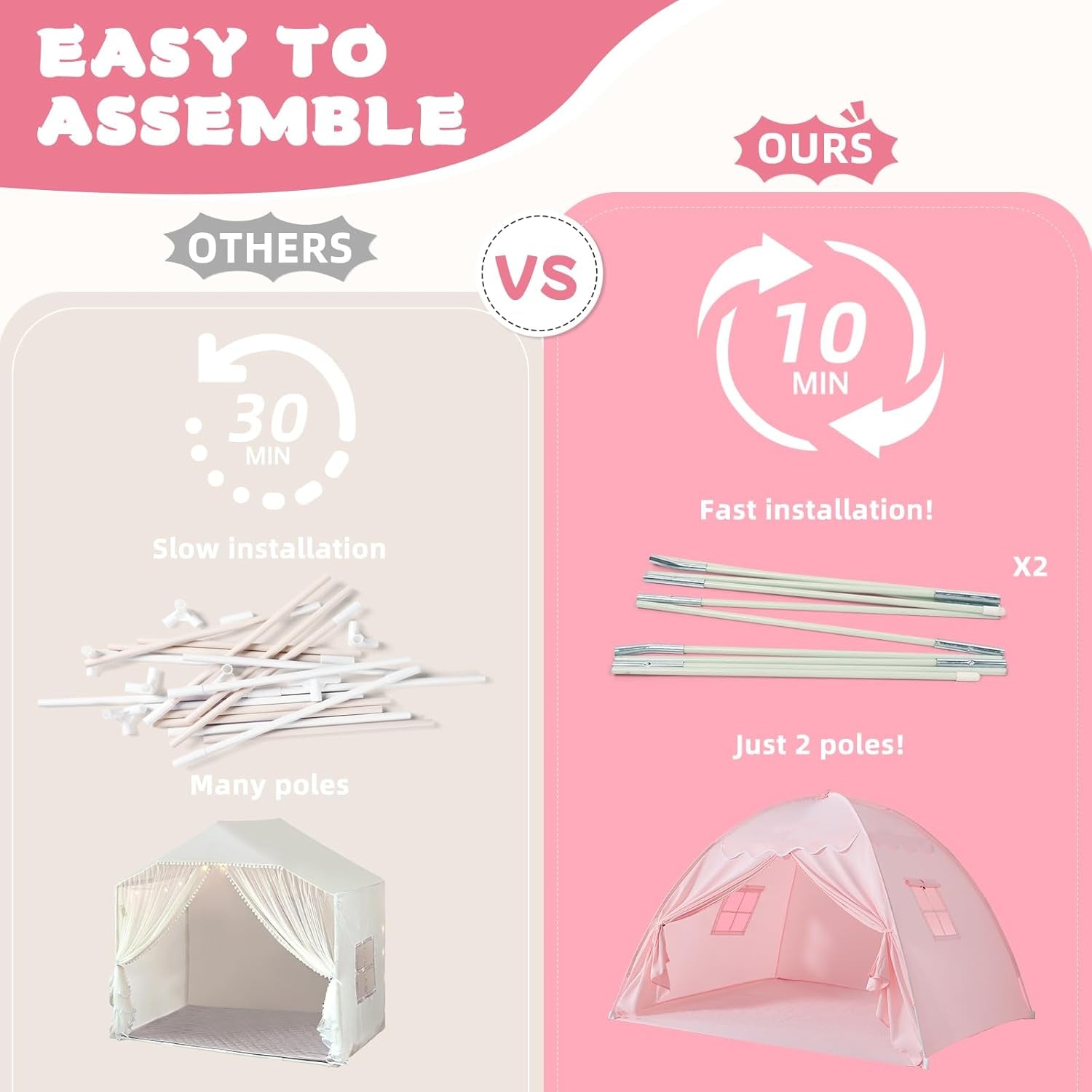 Toddler Bed Tent Canopy Portable Pink Night Light Pro