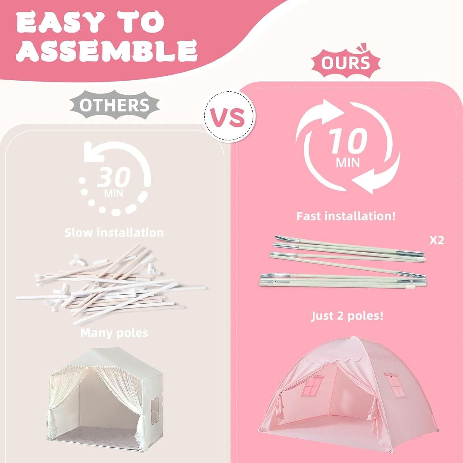 Toddler Bed Tent Canopy Portable Pink Night Light Pro-4