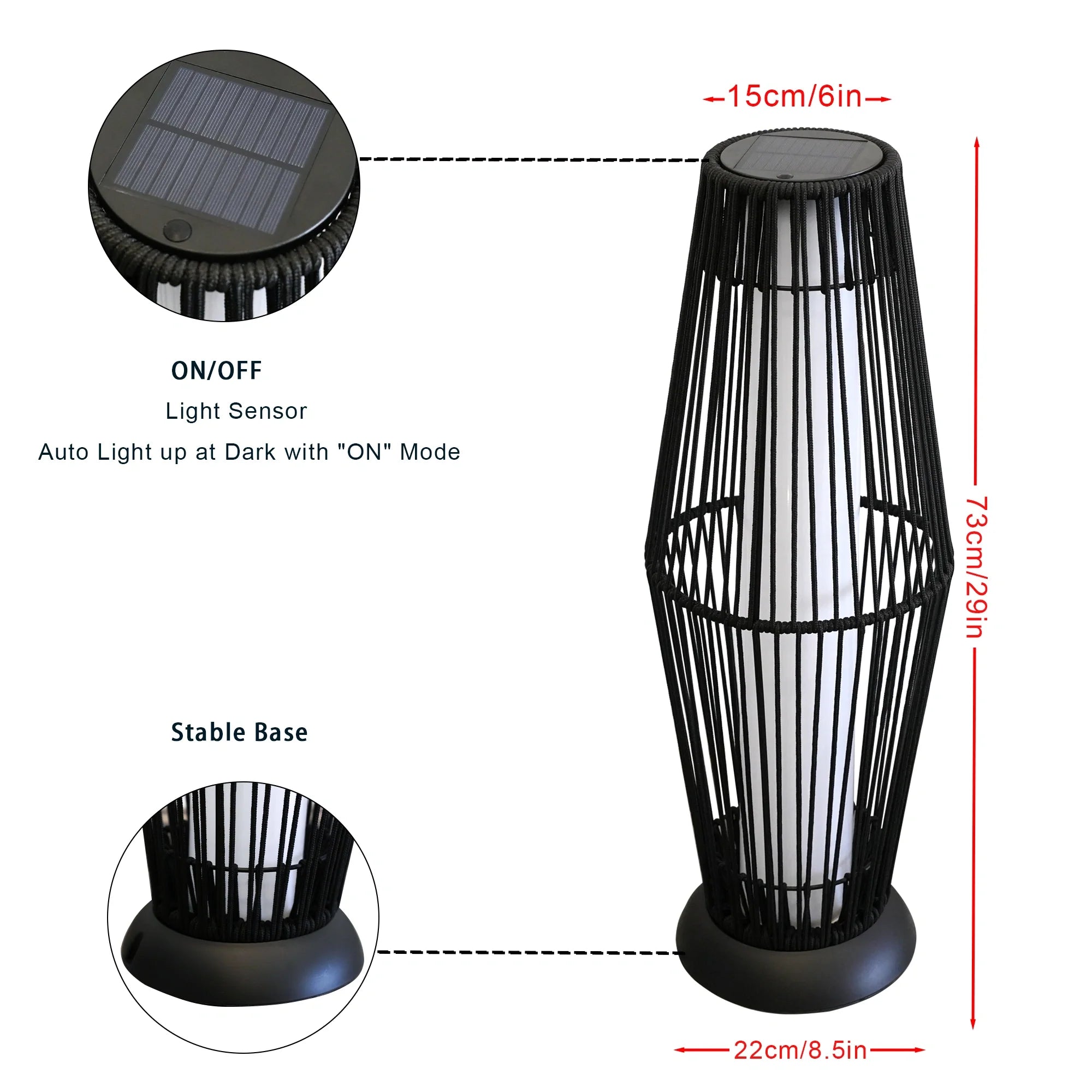 2 Piece Solar Powered Lantern Wicker Solar Patio Lamp-2