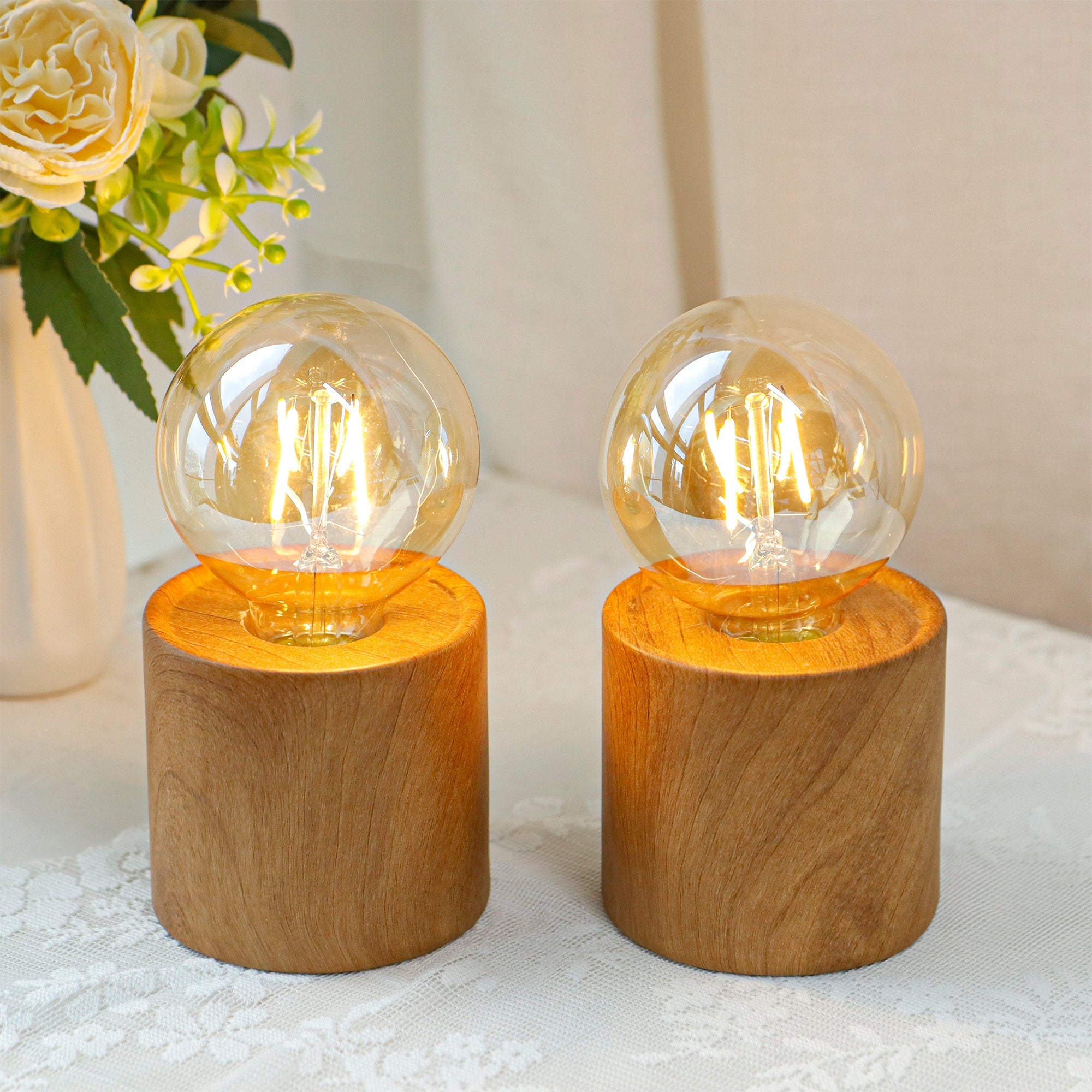 Set of 4 Wood Grain Table Lamp 6.5" Tall-1