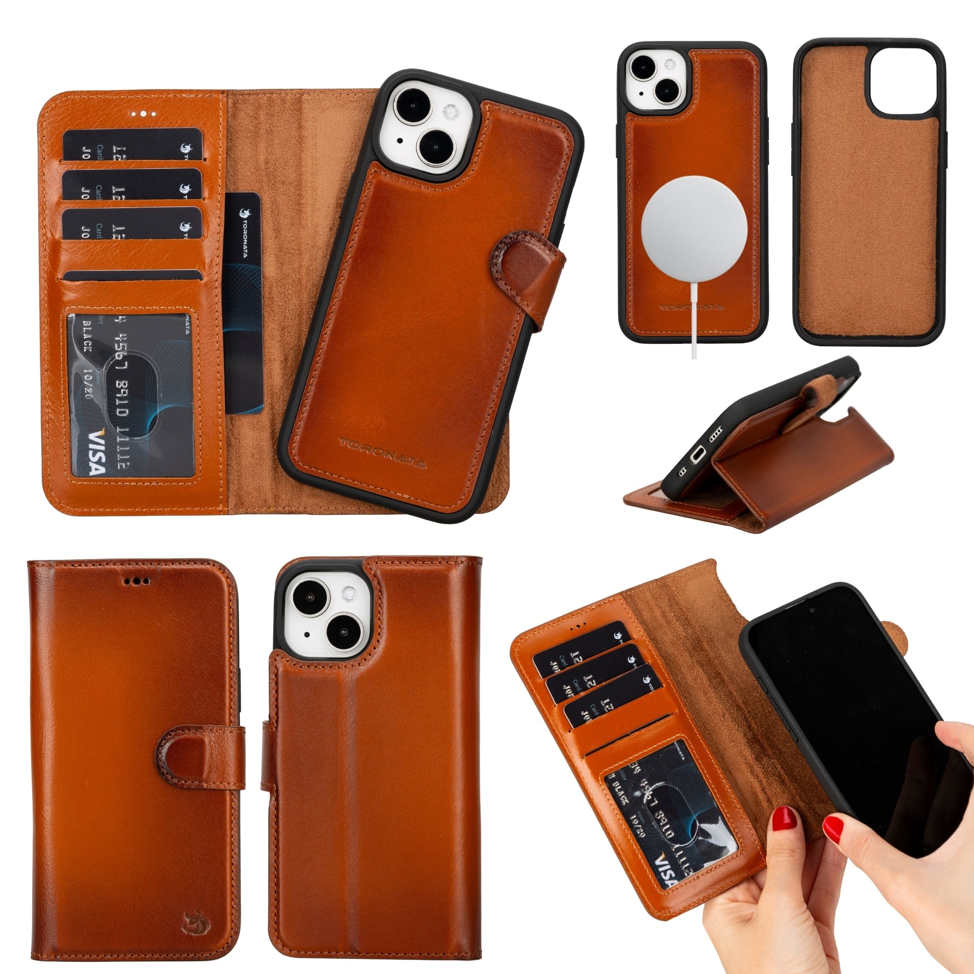 Casper Leather iPhone 15 Plus Wallet Case | Detachable MagSafe Compatible RFID Protection-6
