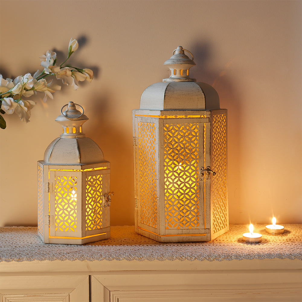 15"&11''H Outdoor Candle Lanterns Rustic Decorative Lanterns-3