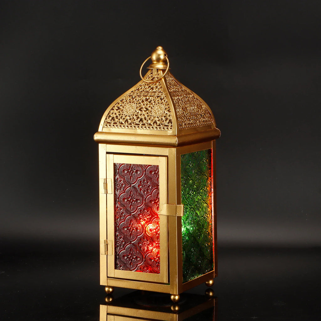 Gold Moroccan Lantern 12" H Battery Operated Decorative Lantern-0