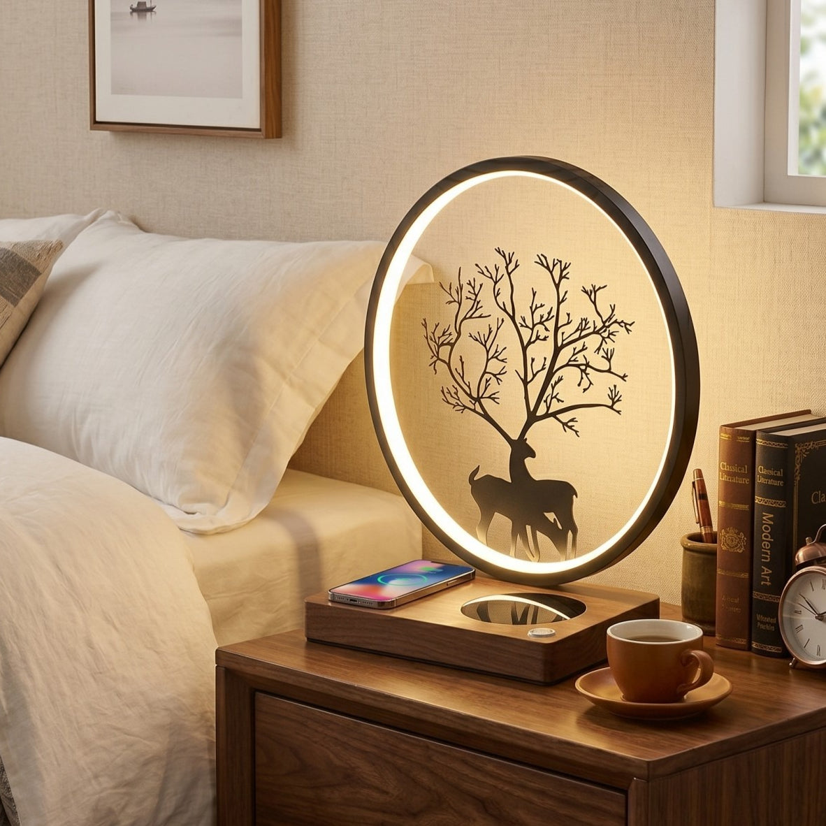 3-in-1 LED Bedside Desk Lamp with 15W Fast Wireless Charger & Speaker, Stepless Dimmable-0
