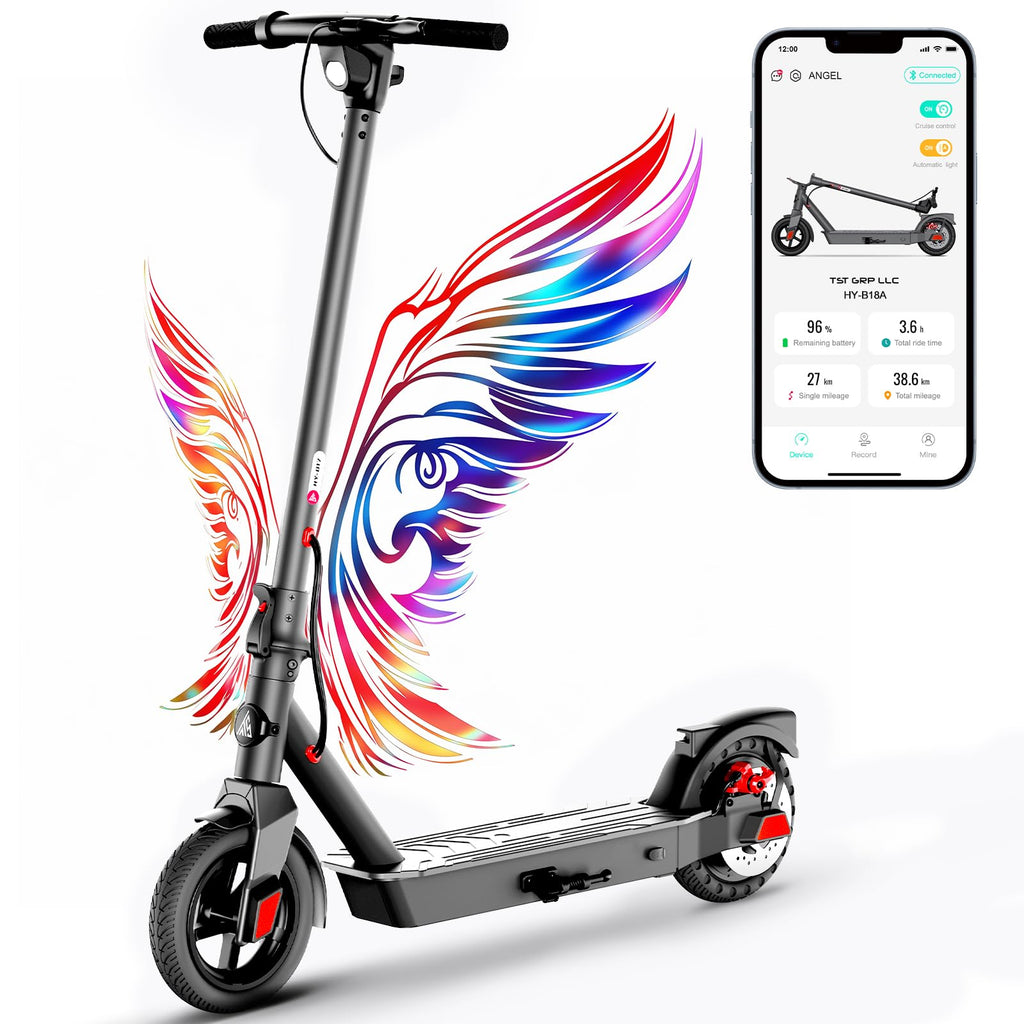 TST Electric Scooter for Adults Up to 19 MPH and 20/30 Miles Long-Range 500W Peak Motor Foldable E Scooter 10" Solid Rear Tire and Pneumatic Front Tire Dual Braking System and App Control
