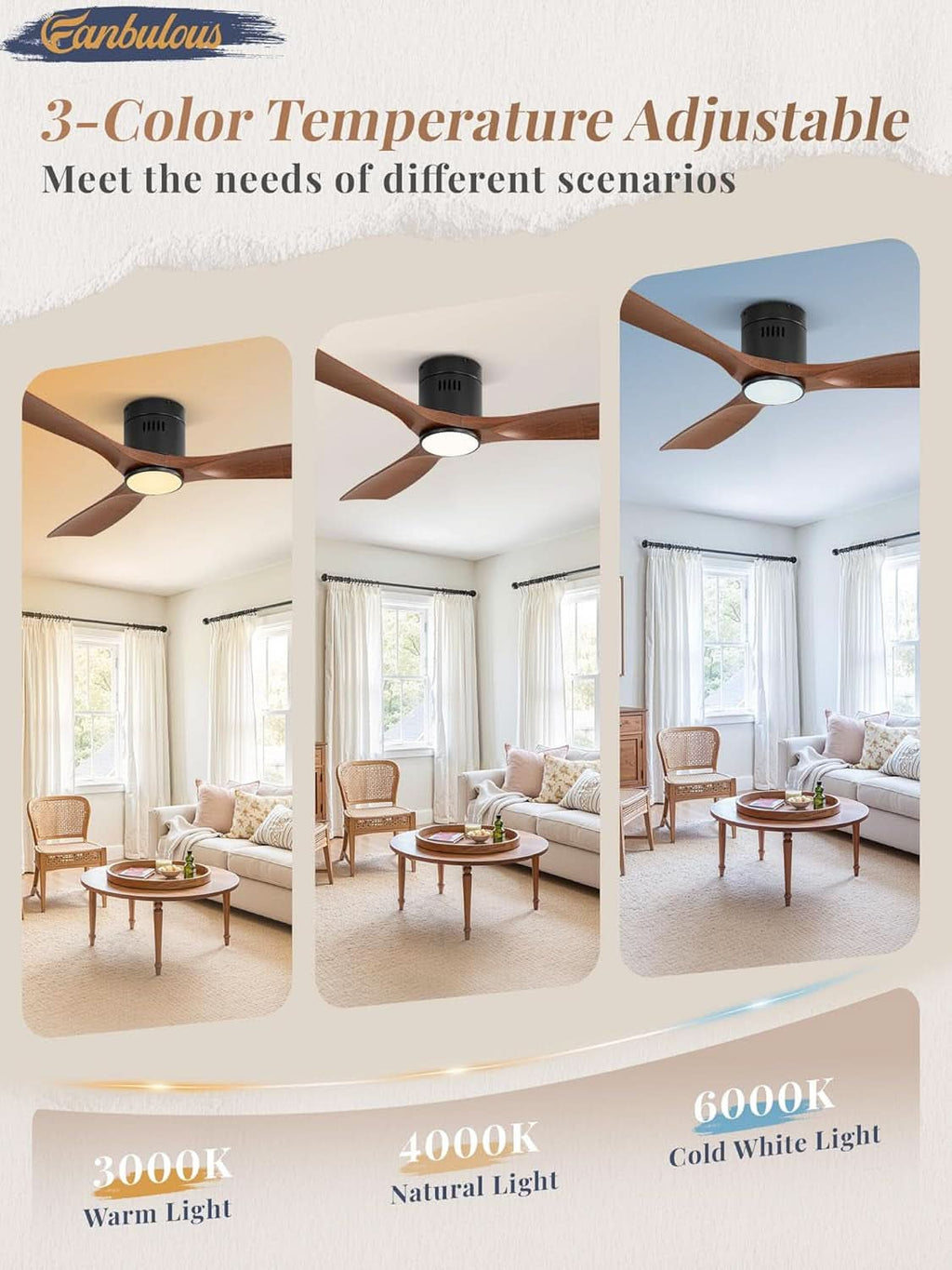 52 Inch Walnut Energy Efficient Ceiling Fan With LED-2