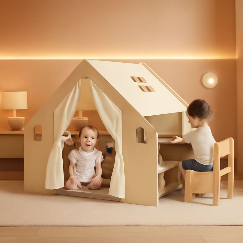 Large Wooden Play Tent With Multifunctional Storage-0