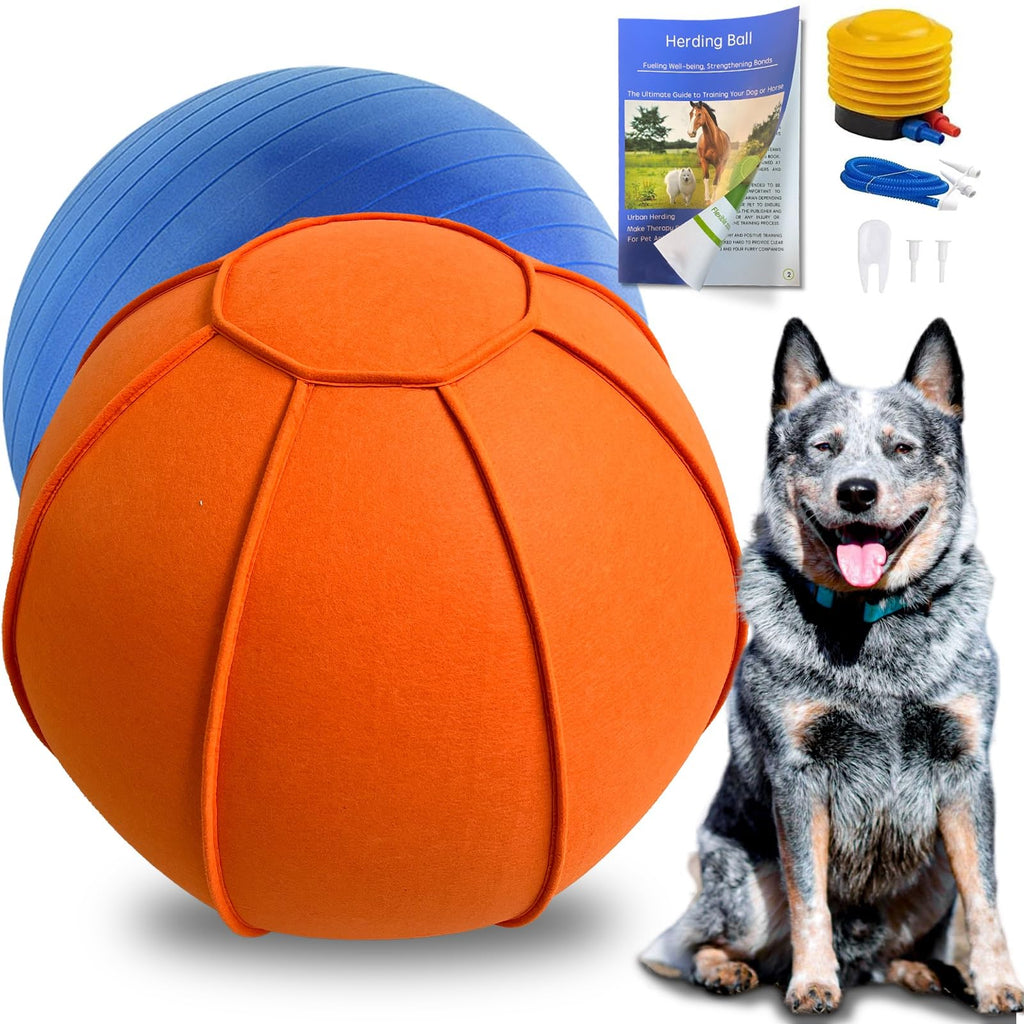 Herding Ball for Dogs 25" Ball Large for Blue Heeler Cattle Collie with Ball Cover Air PumpTraining Guide | Dog Toys | Hearding Ball Toys for Horses Herding Ball for Australian Shepherd