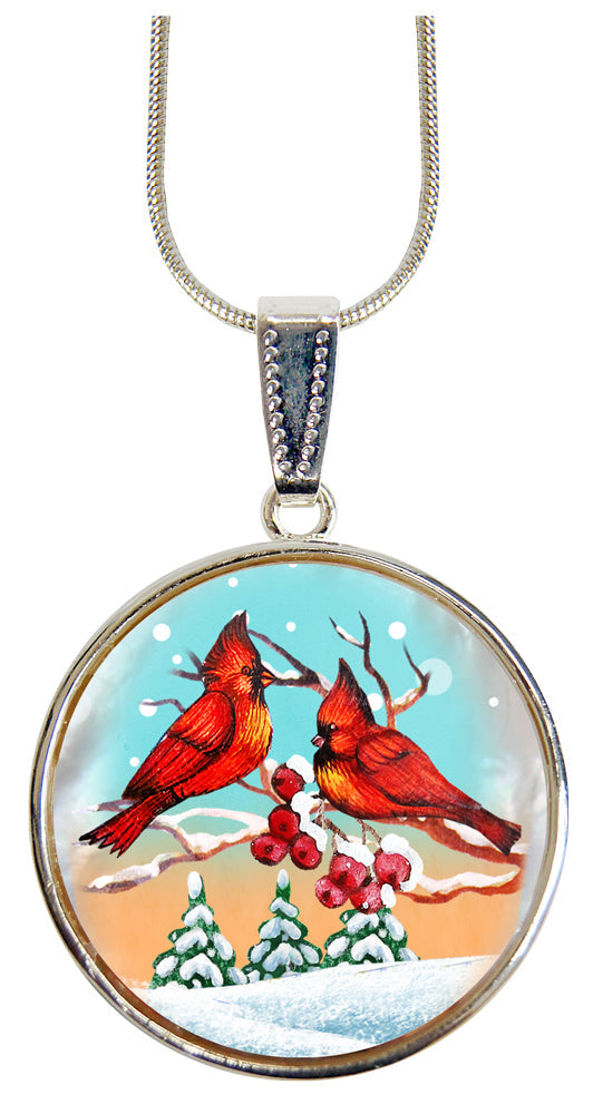 Red Robins Silver Plated Mother of Pearl Jewelry Pendant Necklace - 44036-2