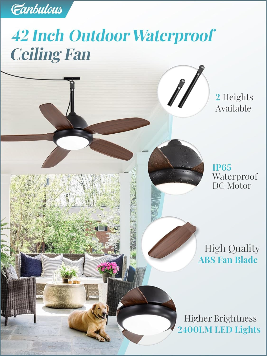 42Inch IP65 Weatherproof Outdoor Ceiling Fan Remote-1