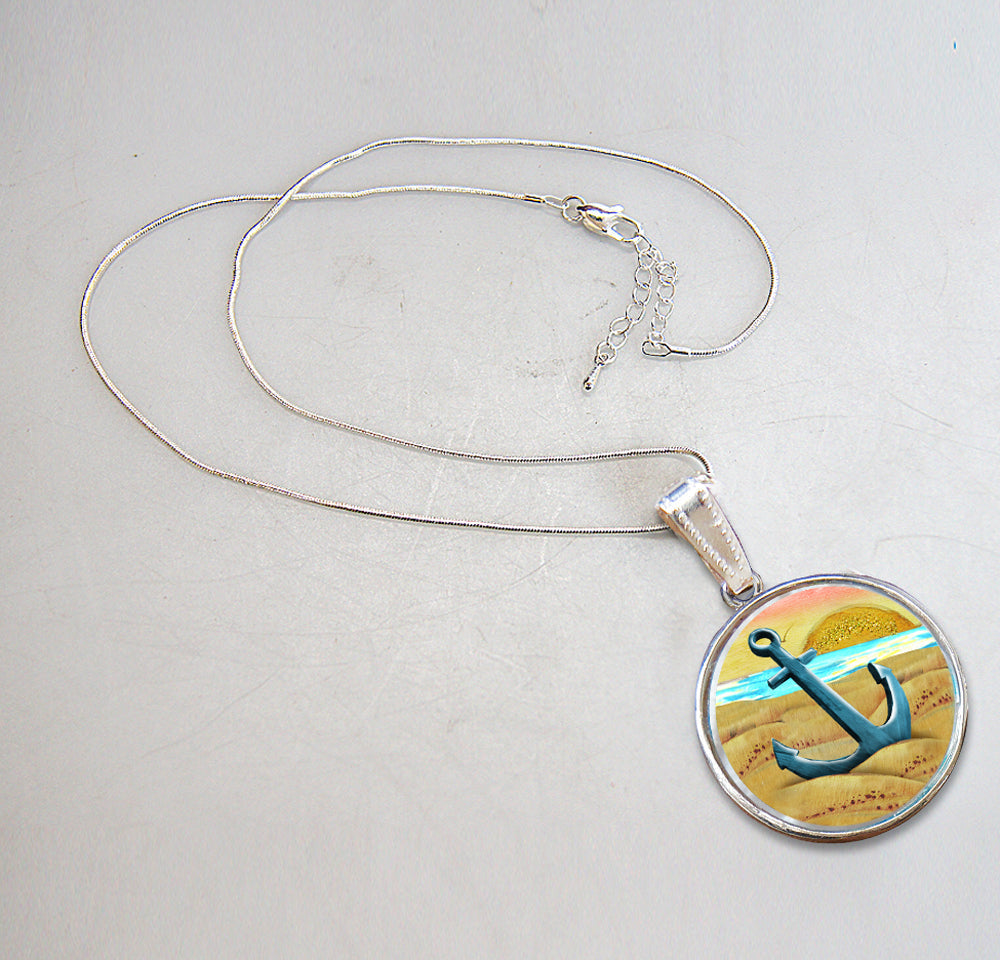 Anchor Silver-Plated Mother of Pearl Jewelry Pendant Necklace - 44056-3