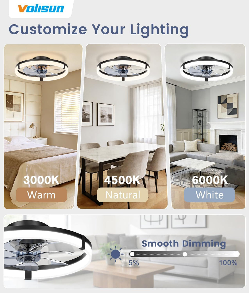 Black Bladeless 20In Flush Mount Fan Dimmable Light-1