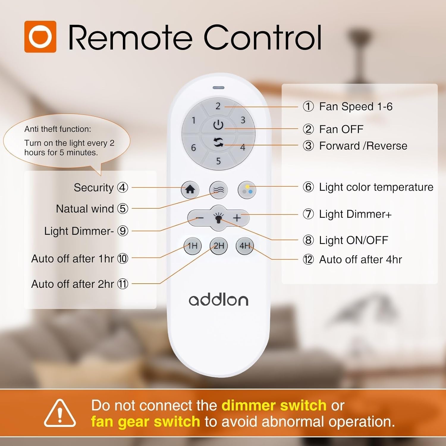 Jet Black 52Inch Ceiling Fan Dimmable Remote Lighting-4