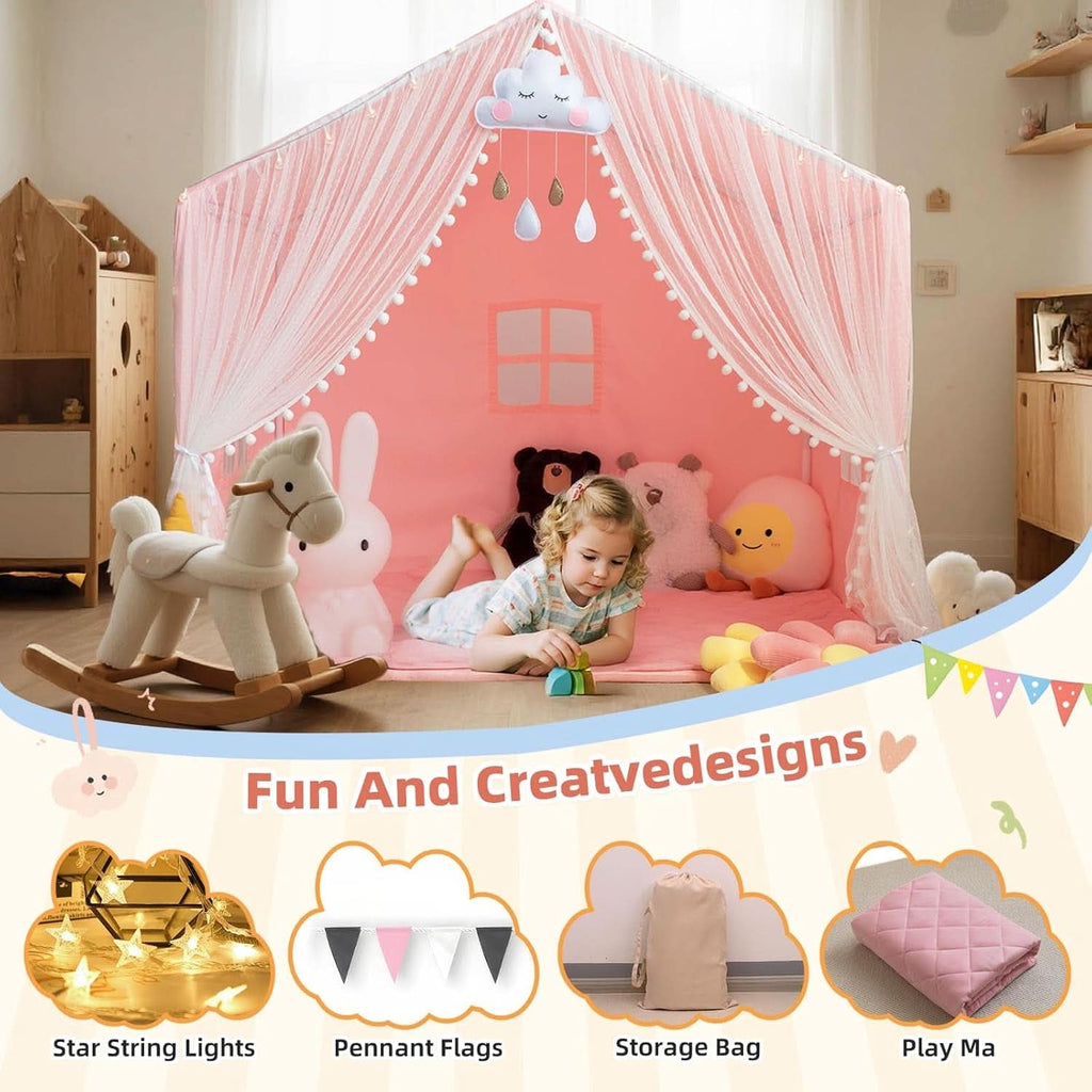 55 Inch Vibrant Color Kids Play Tent With Padded Mat-3
