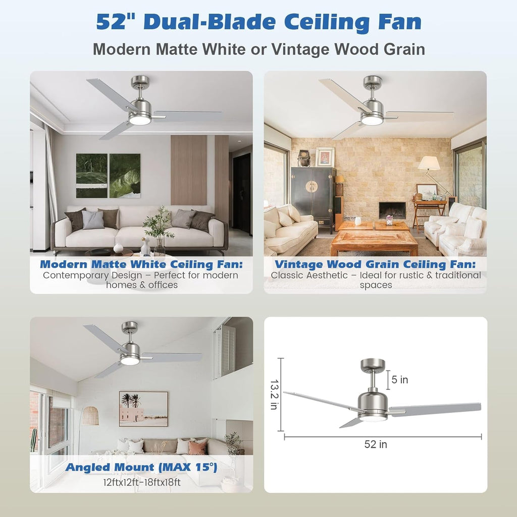 52 Inch Brushed Nickel Ceiling Fan Energy Efficient-3