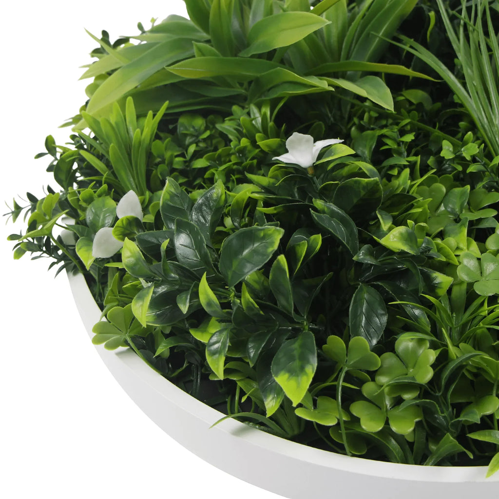 Artificial Green Wall Disc 20in – White Frame – UV Resistant – Commercial Grade-3