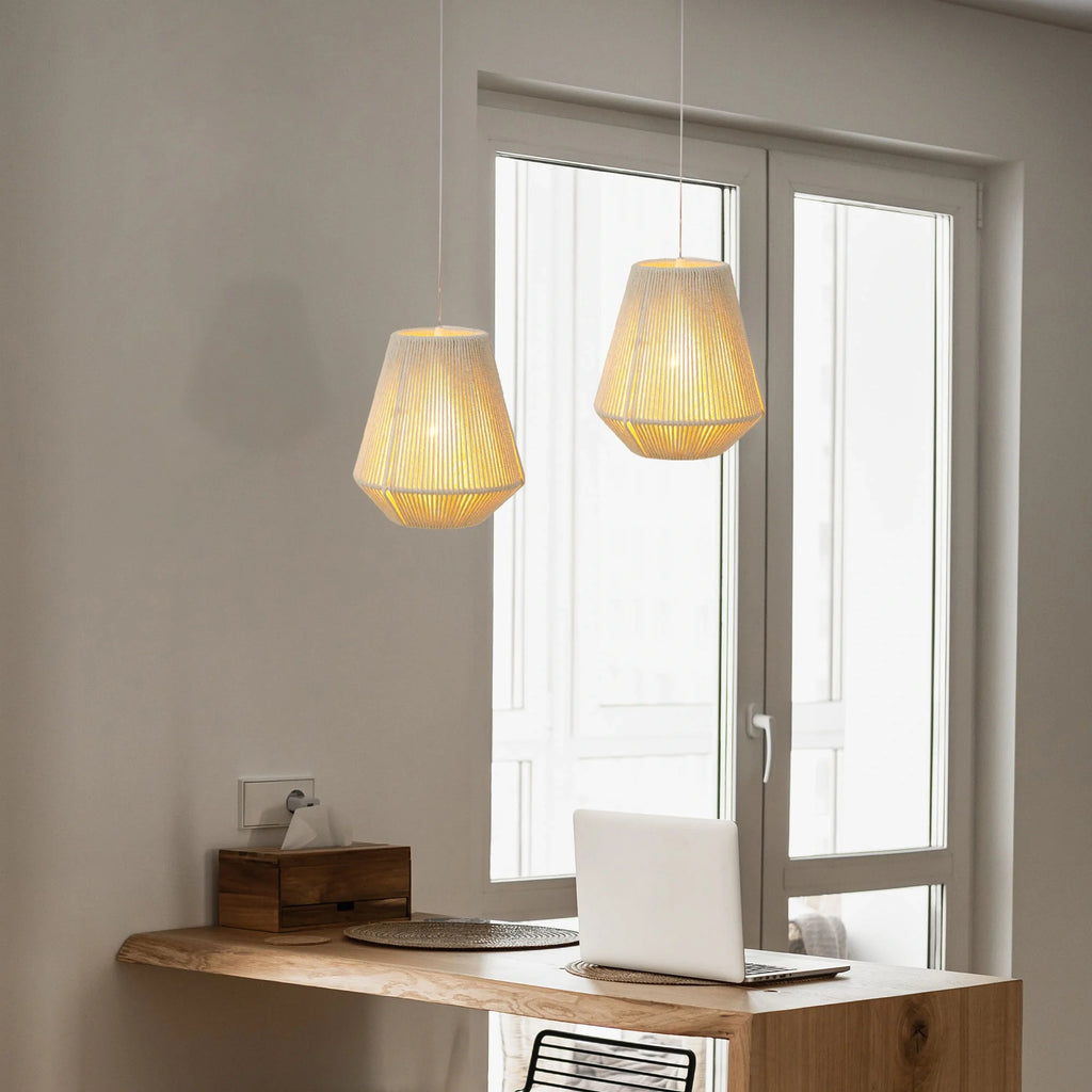 8" H Woven Hemp Rope Battery Powered Hanging Lamp-0