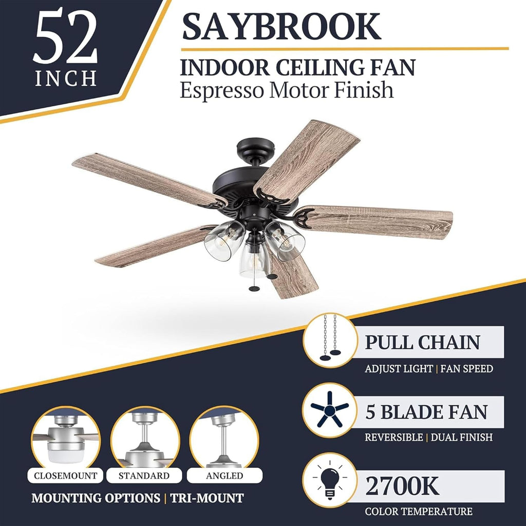 Saybrook 52-Inch Farmhouse Ceiling Fan Bronze Finish-3