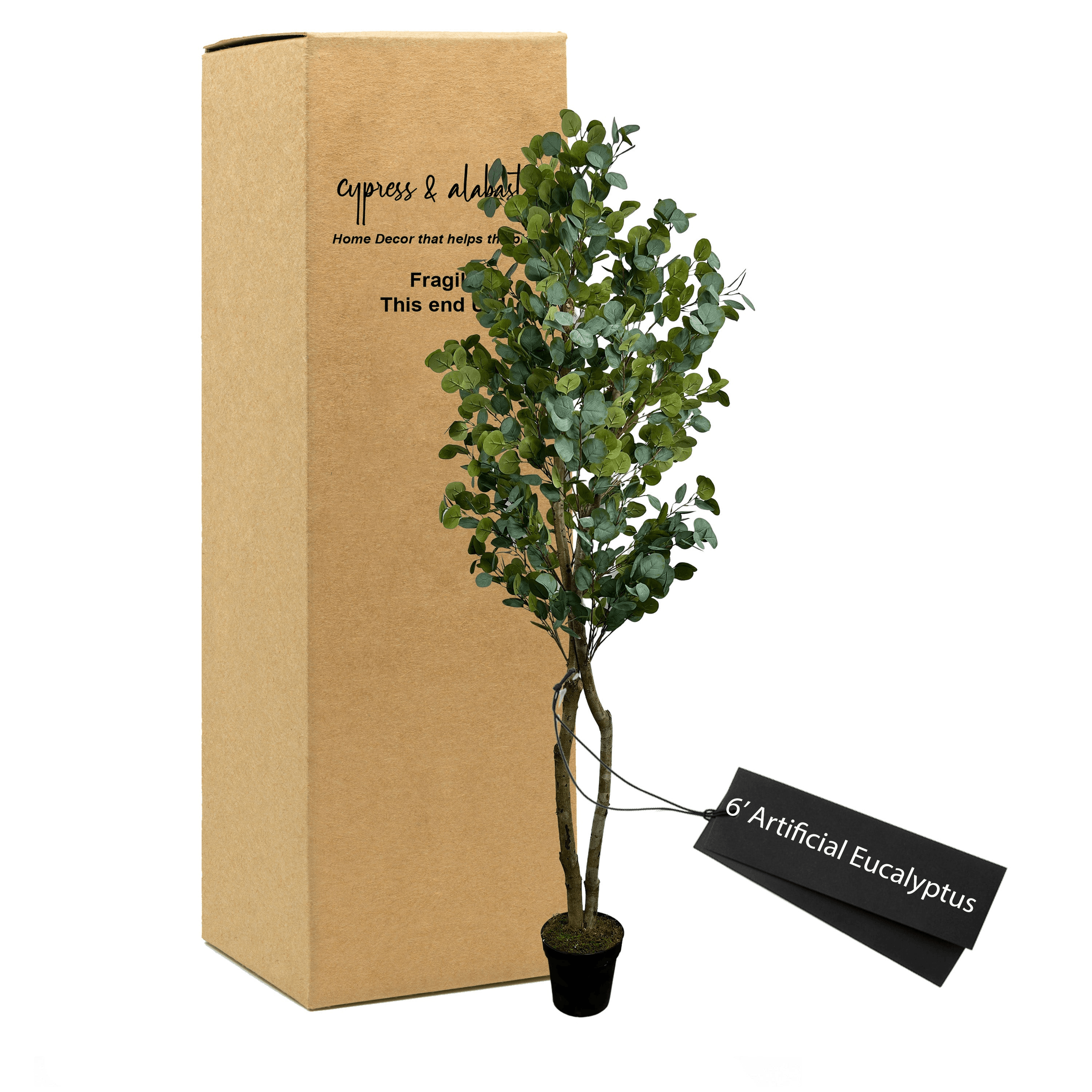 Lifelike 6' Artificial Eucalyptus Tree In Plastic Pot-1