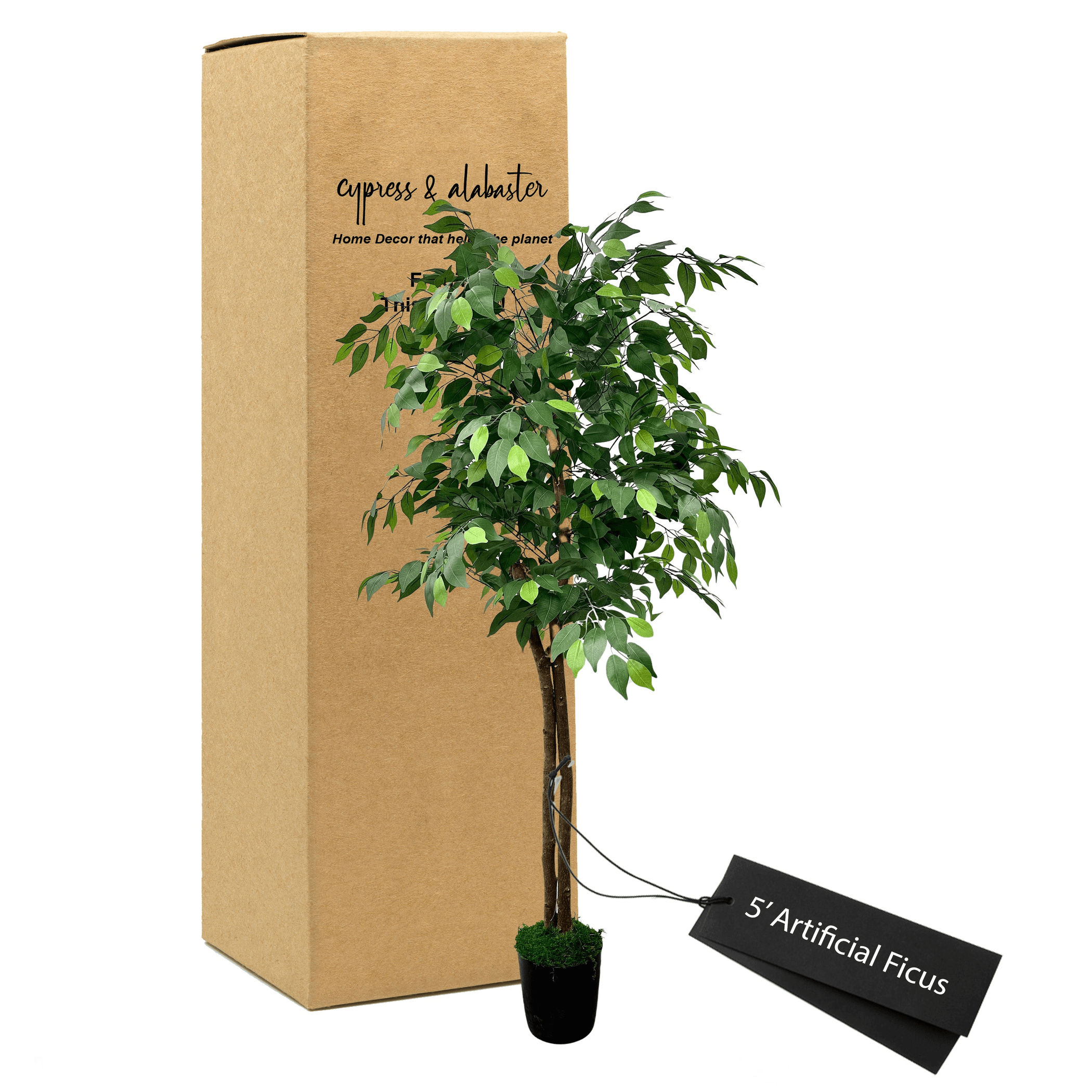 Lifelike 5' Artificial Ficus Tree In Modern Plastic Pot-2