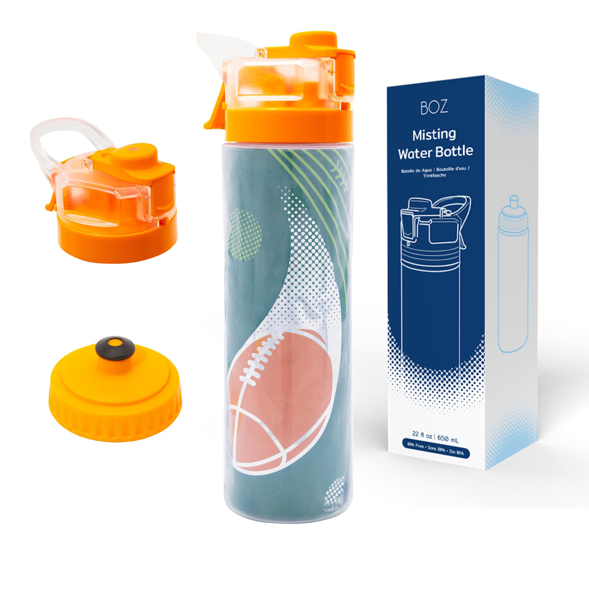 BOZ Pro 22 oz (650ml) Football-Themed Misting Water Bottle | Water Bottle with Spray Mist Leak-Proof Sports Hydration Solution | Mist Water Bottle for Boys Football Water Bottle for Active Kids