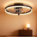 Black Bladeless 20In Flush Mount Fan Dimmable Light-0