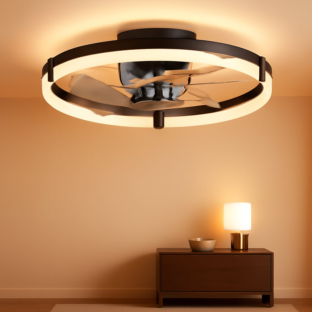 Black Bladeless 20In Flush Mount Fan Dimmable Light-0