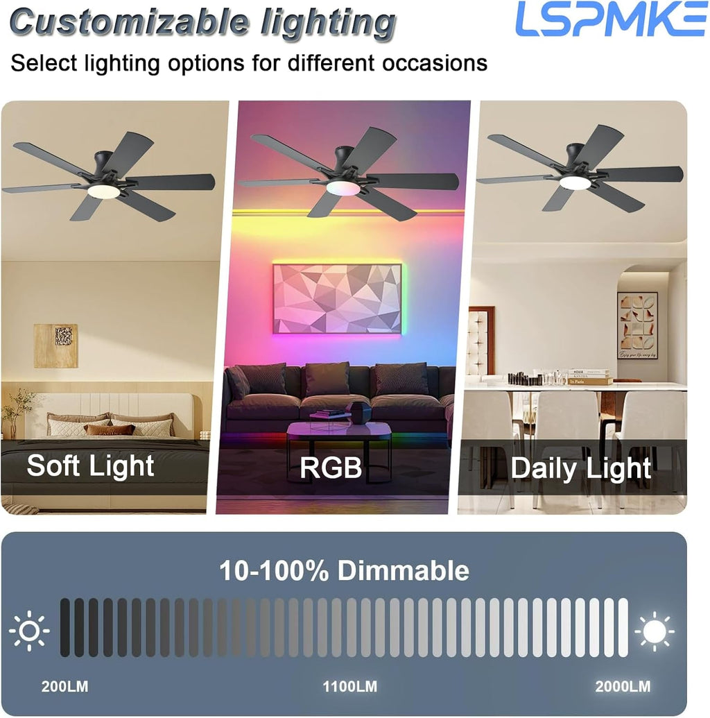52 Inch Black Ceiling Fan Energy Efficient Dimmable-3