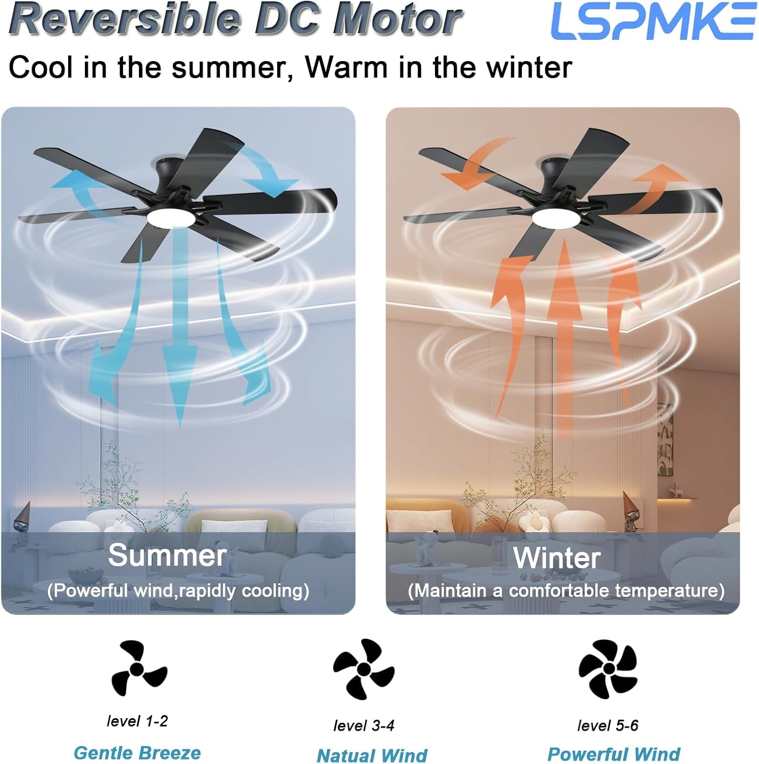 52 Inch Black Ceiling Fan Energy Efficient Dimmable-4