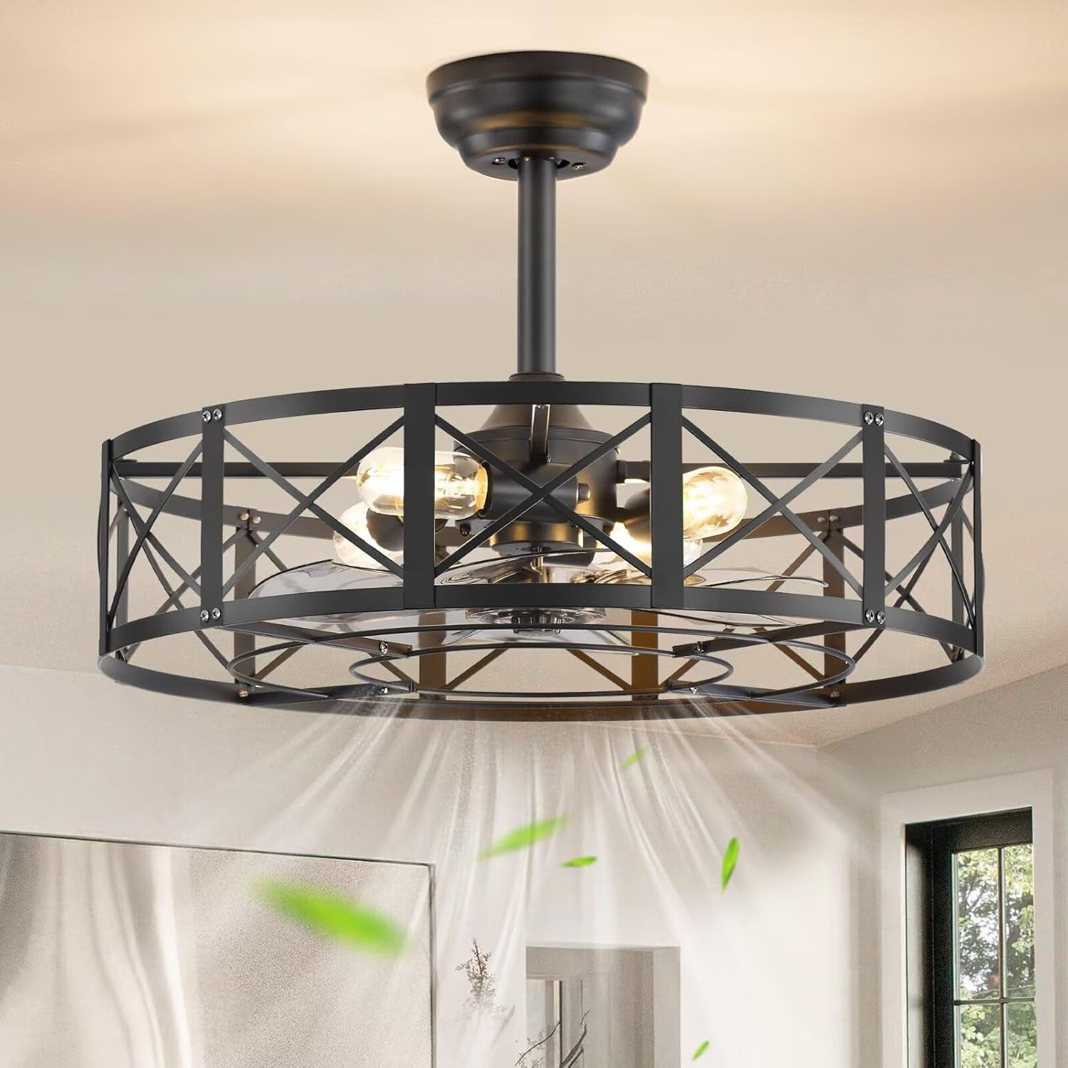 23 Inch Matte Black Fandelier Bladeless Ceiling Fan-0