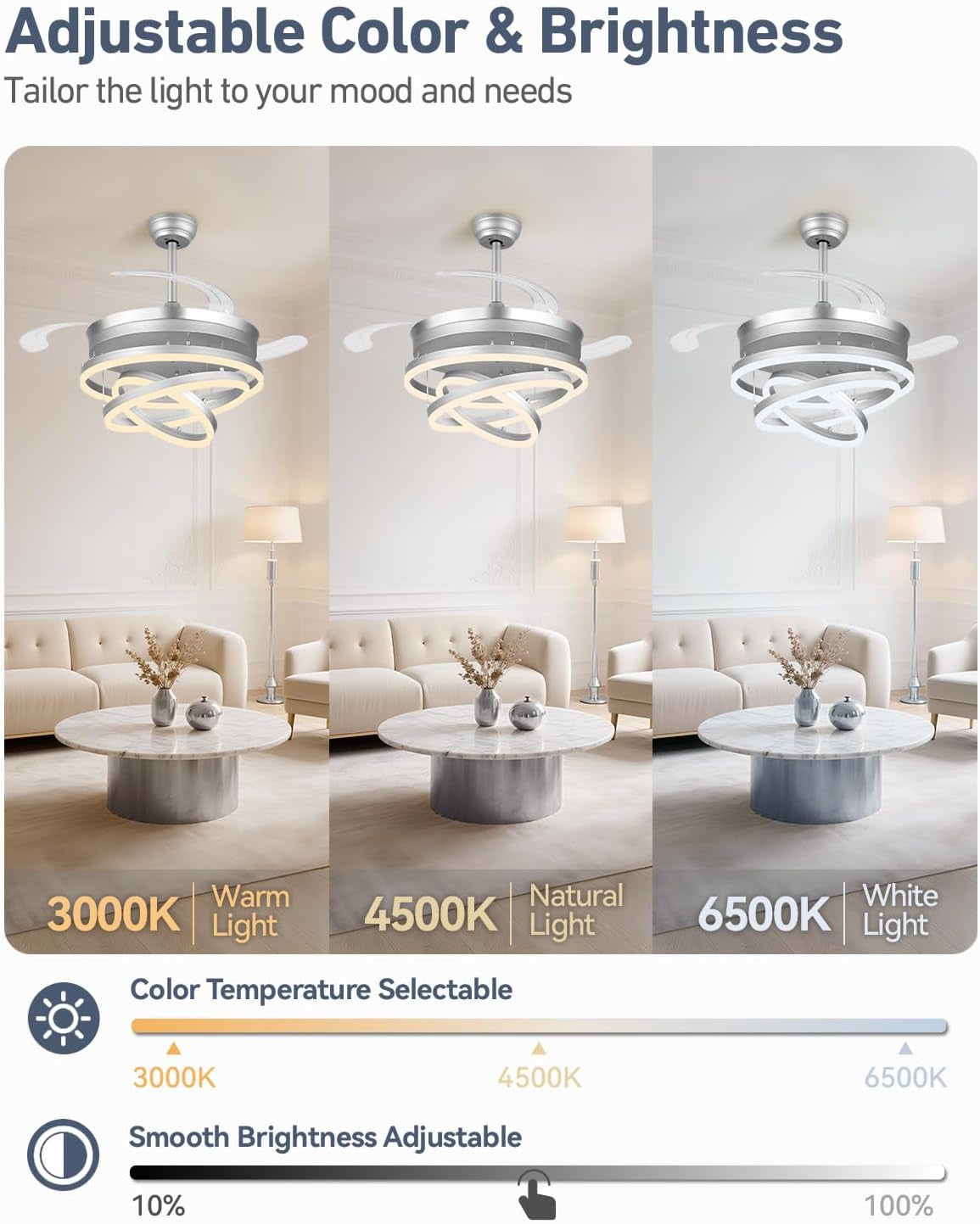 42 Inches Fandelier Retractable Ceiling Fan Silver-1