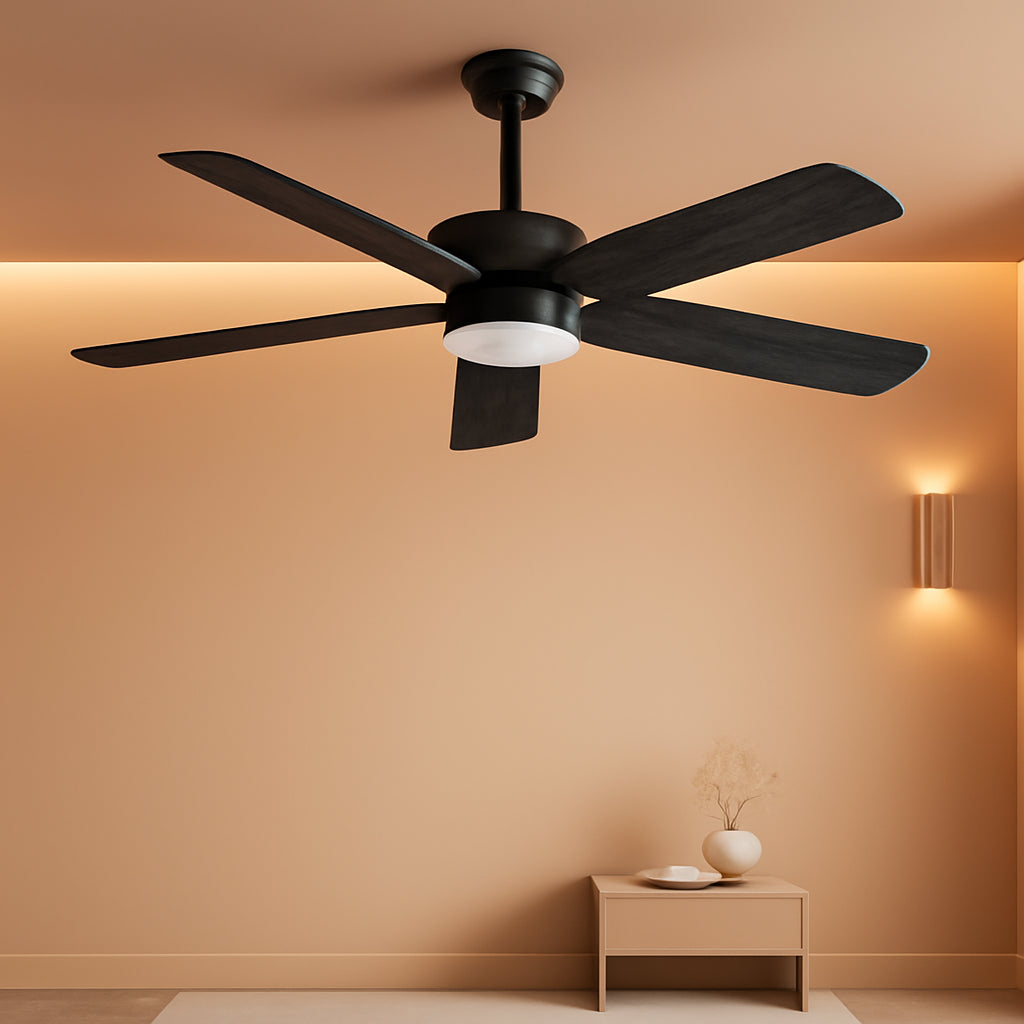 52Inch Black Walnut Ceiling Fan Integrated LED Light-0