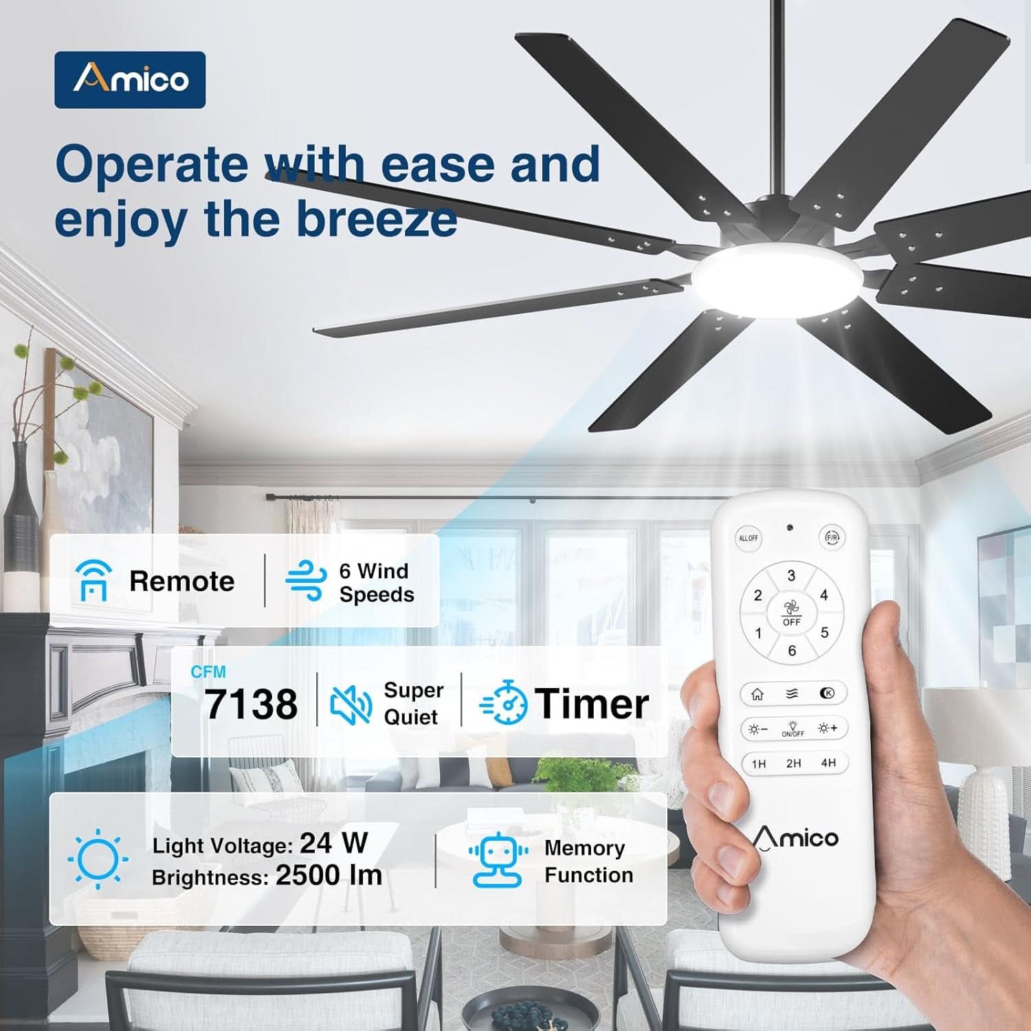72 Inch Ceiling Fan Dimmable Lighting Remote Control-1
