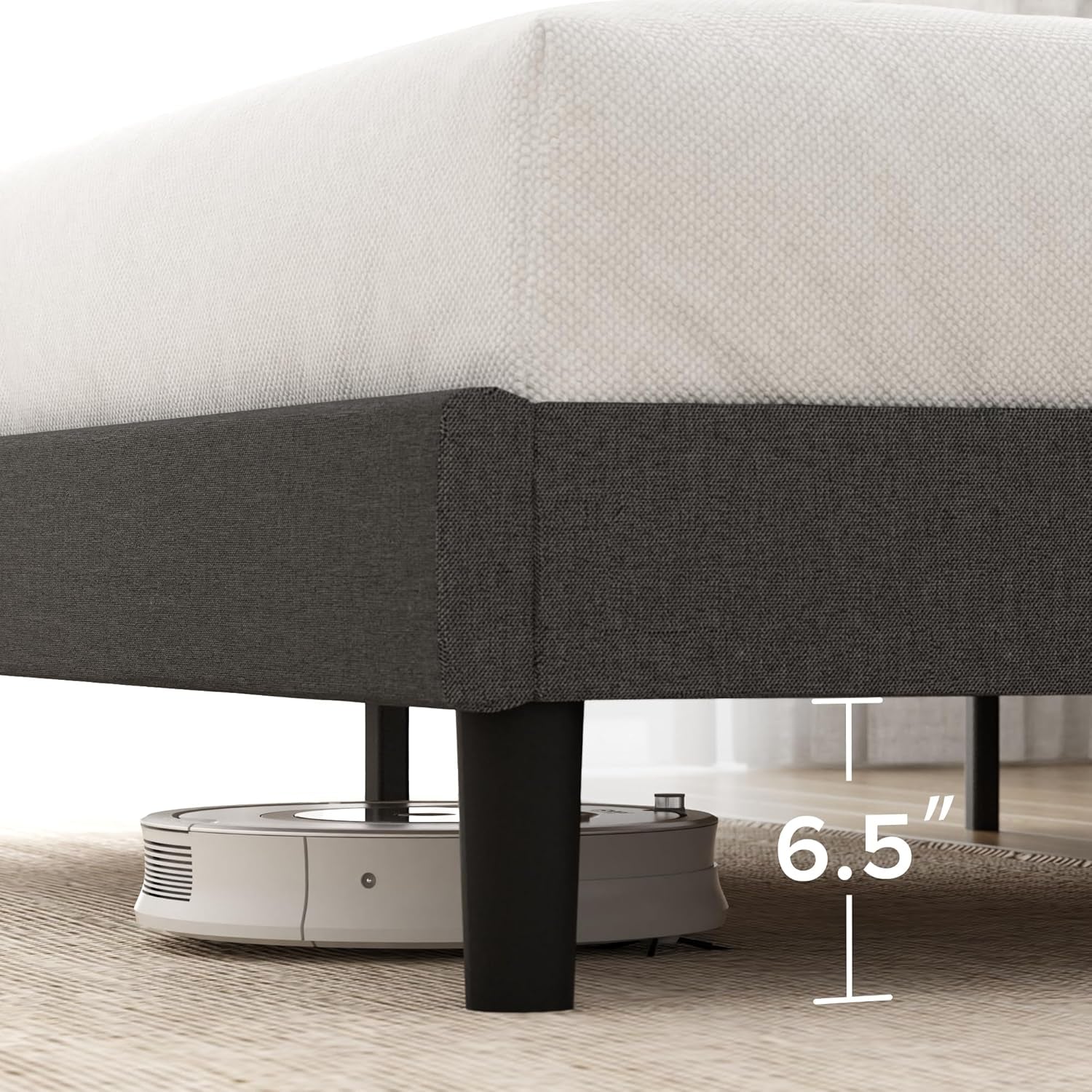 Queen Size Upholstered Bed Frame With Asymmetric Headboard