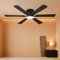 52Inch Blackened Flush Mount Ceiling Fan Dimmable LED Light-0