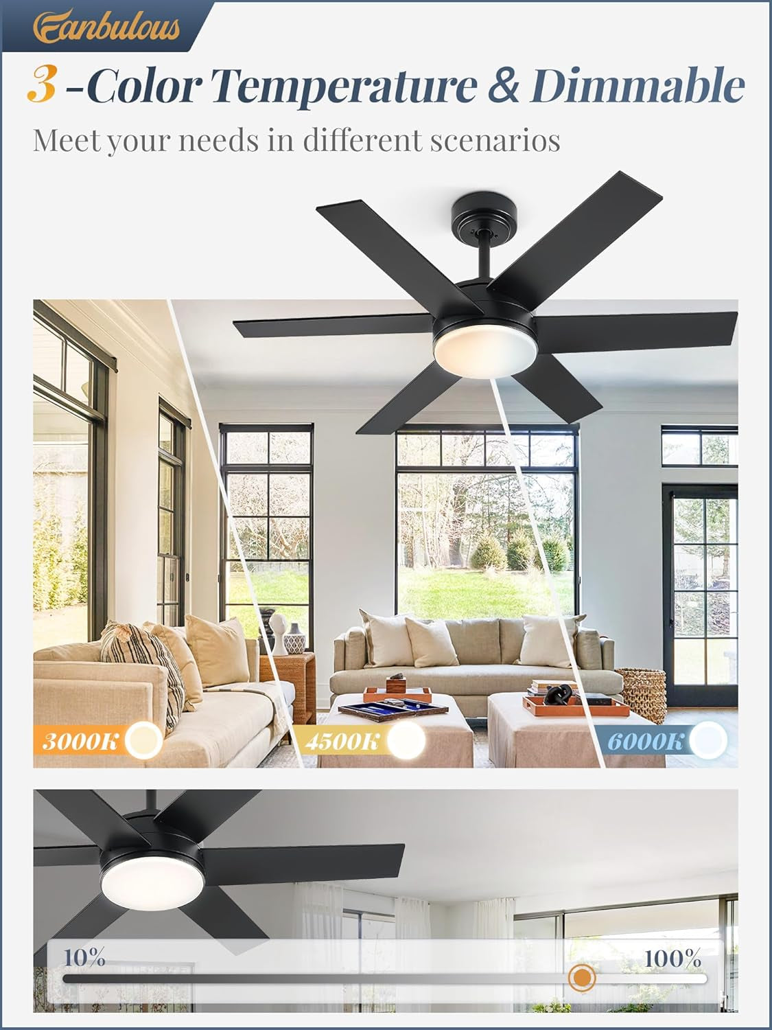60Inches Brushed Black Walnut Dimmable Ceiling Fan-1