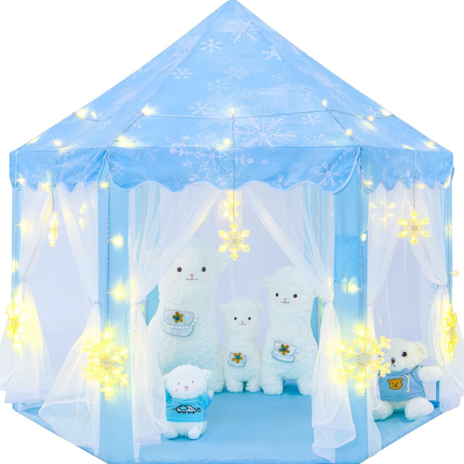 Blue Frozen Princess Tent 55x53 Inches Snow flake Lights-0