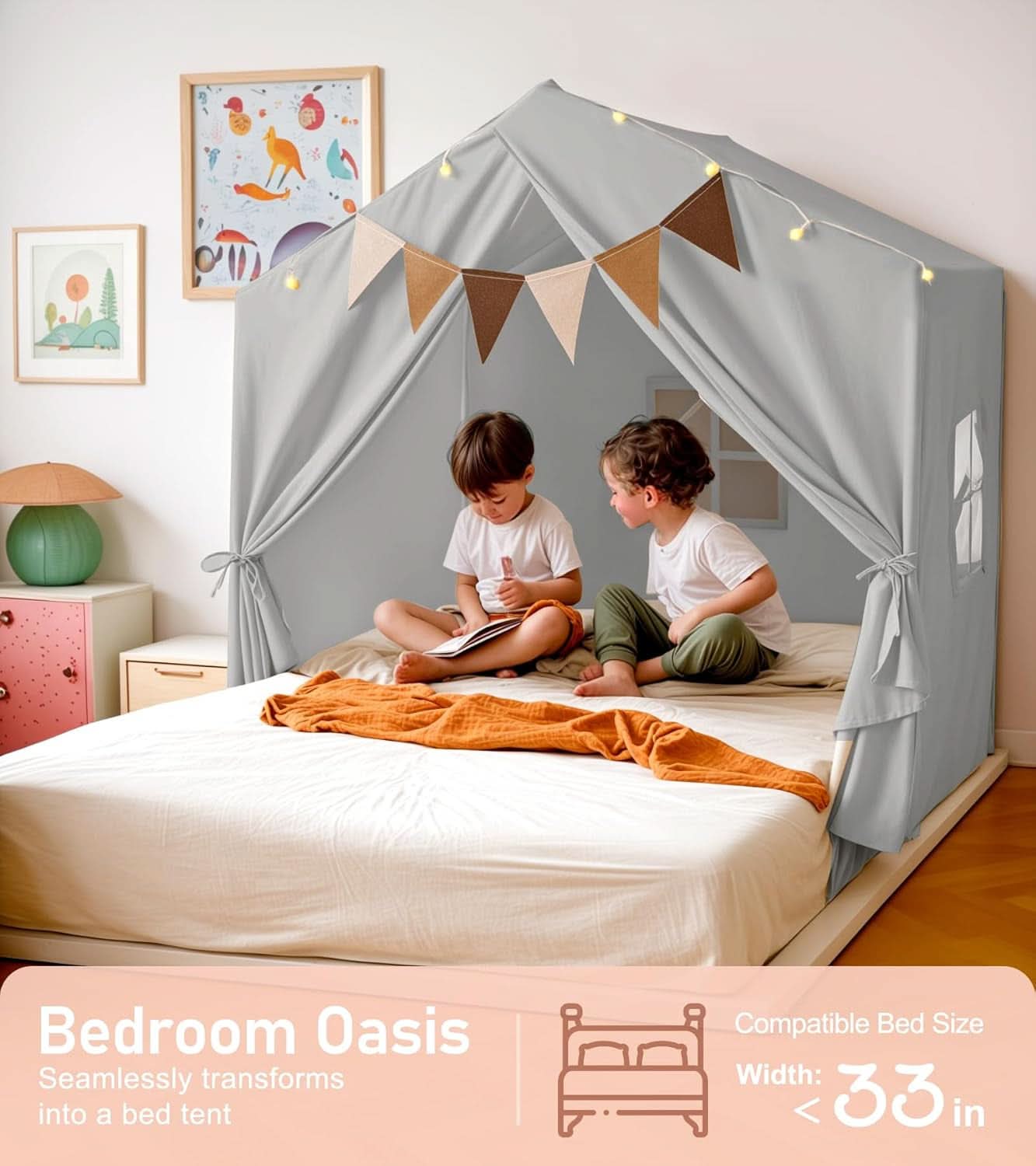 Gray 52Inch By 35Inch By 51Inch Play Tent With Starry Lights-1