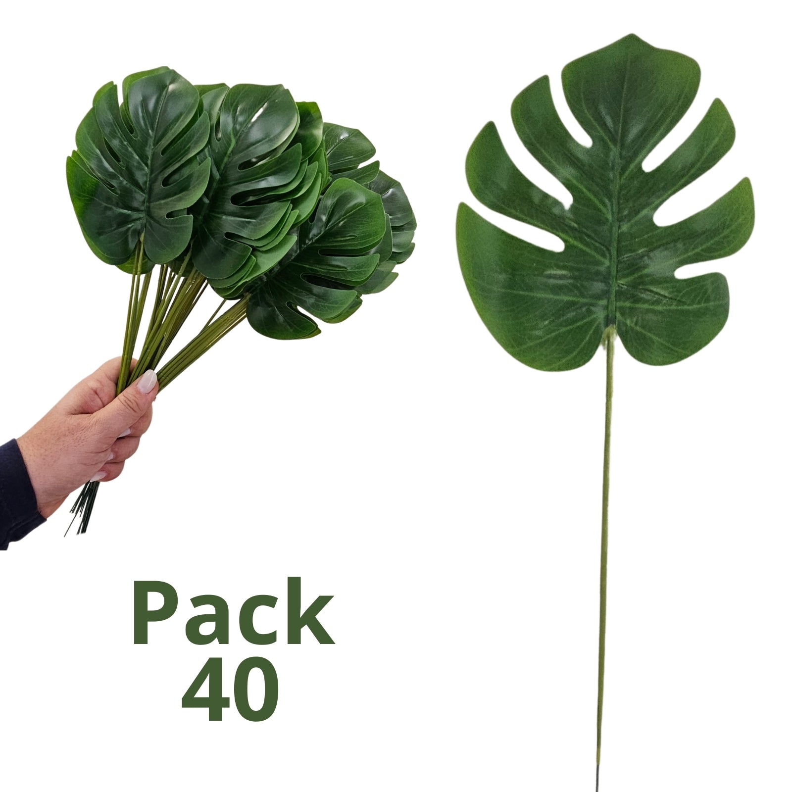 Charlo's Pack 20 OR 40 Monstera Artificial Plants Palm Leaves Tropical Imitation for Home Kitchen Party Flowers Arrangement Decorations-2