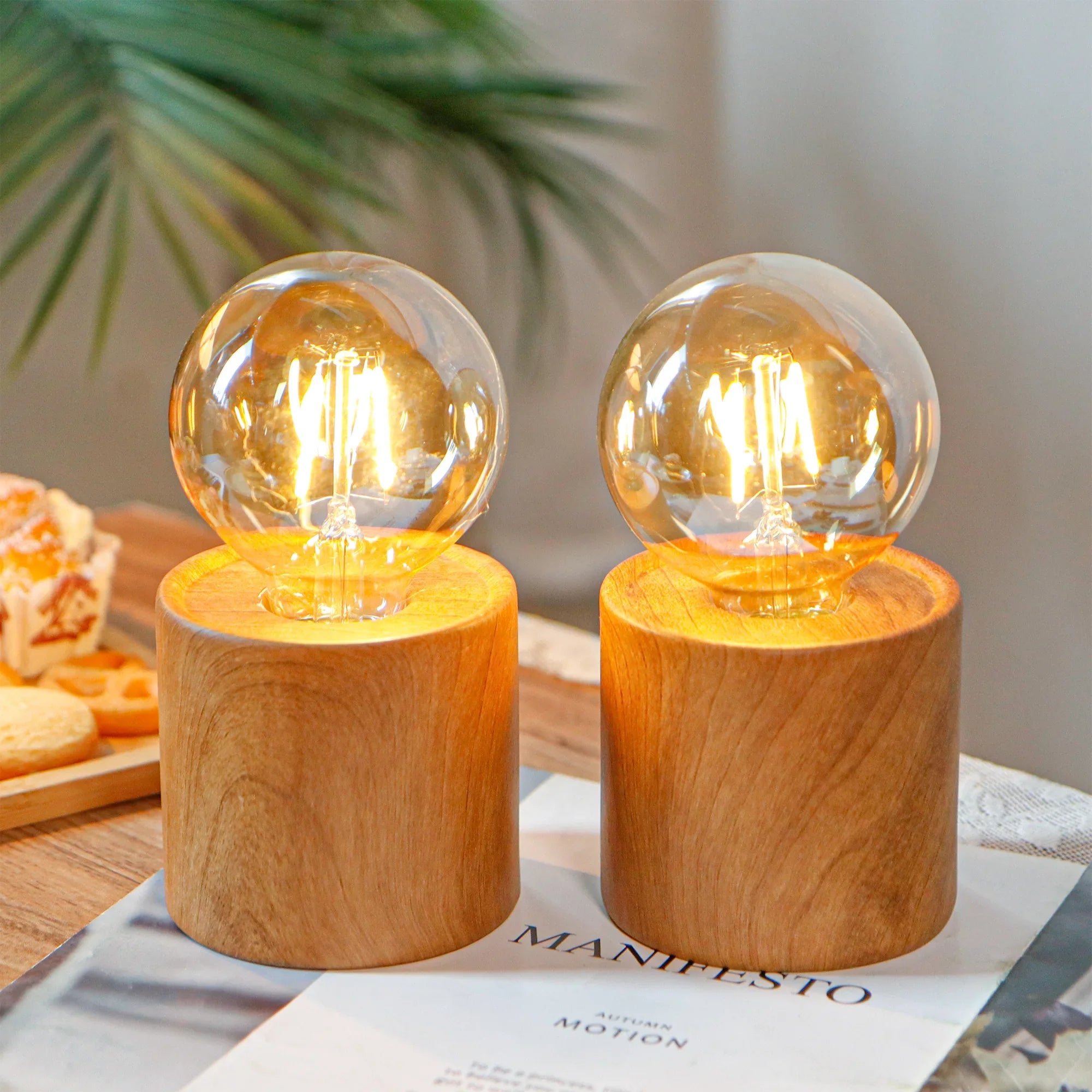 Set of 4 Wood Grain Table Lamp 6.5" Tall-3