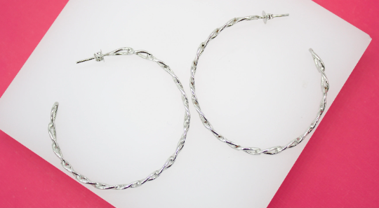 18K Rhodium Filled 5mm Slim Curb Cuban Open Hoops For Wholesale Jewelry & Earring Findings (K181)(K182)-1