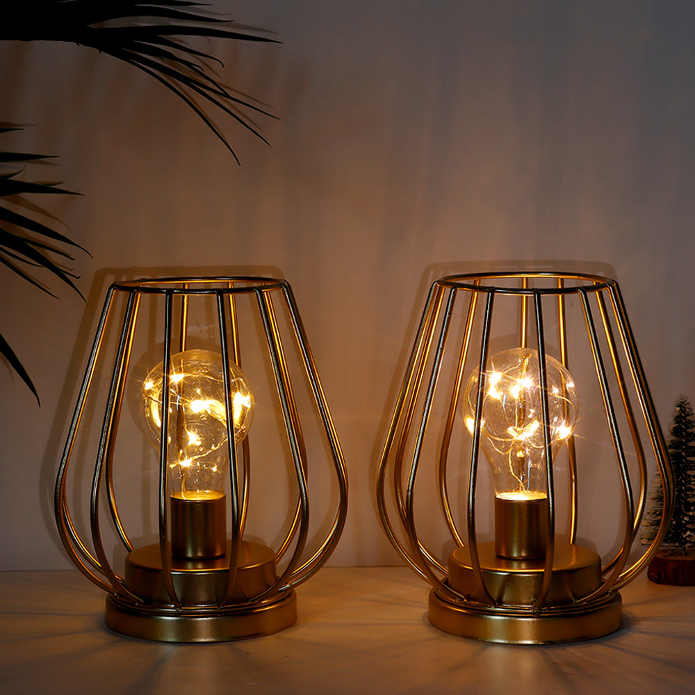7'' Tall Metal Lamp Mini Cage Shape Cordless Table Battery Lanterns(Set of 2)-4