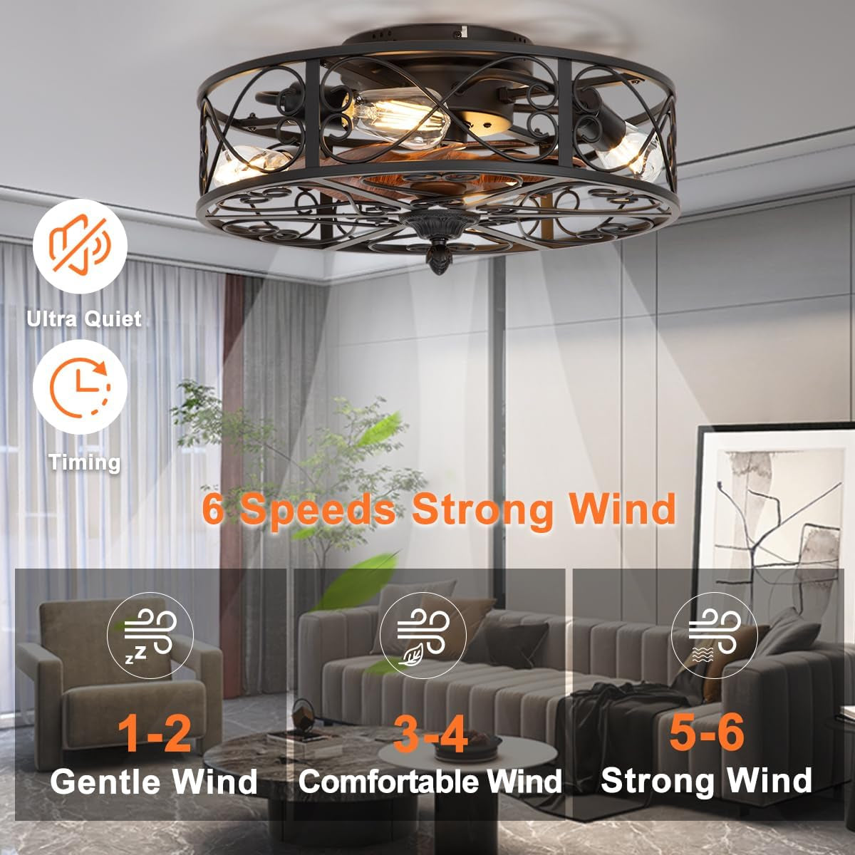 Matte Black Farmhouse Enclosed Ceiling Fan Lighting-1