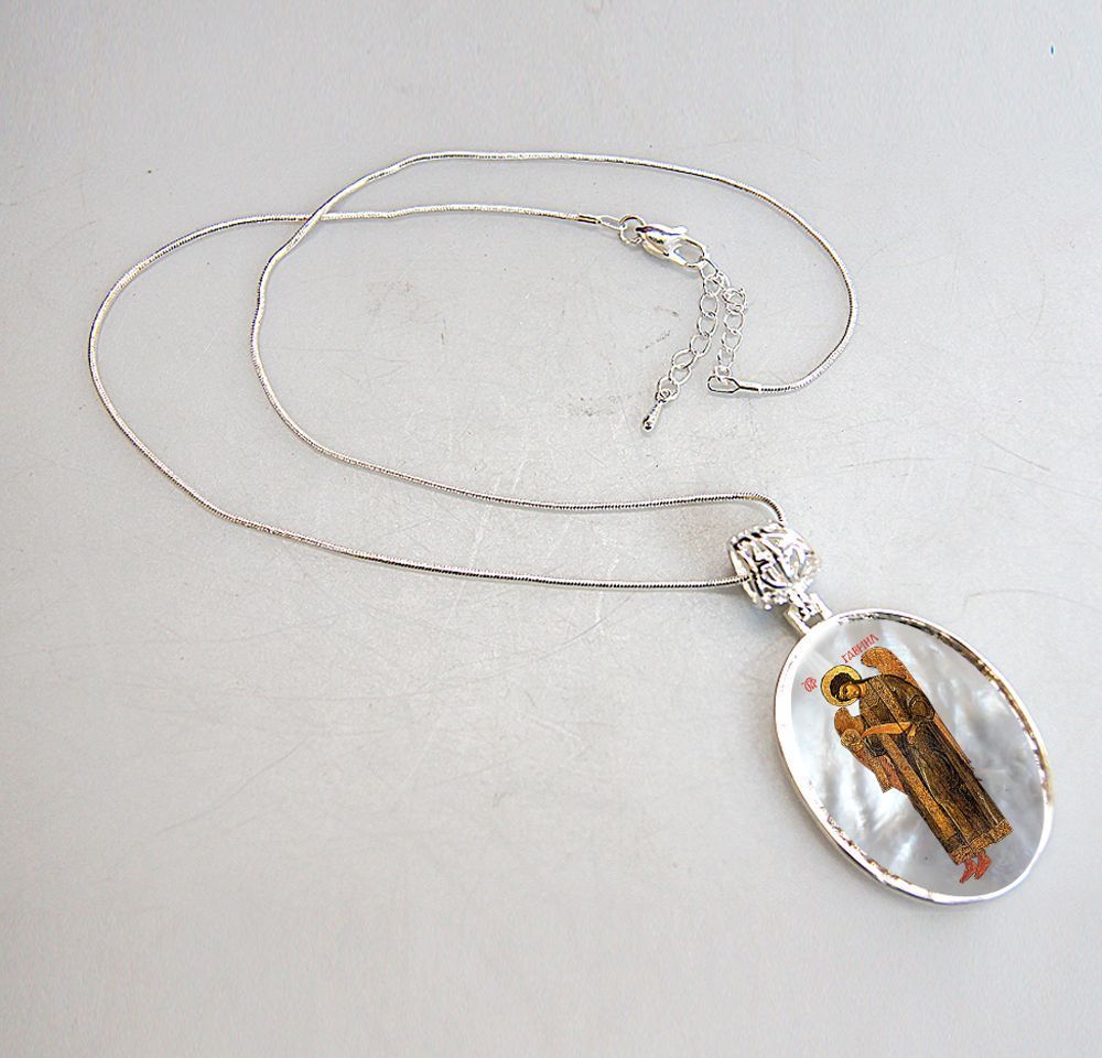 Archangel Saint Gabriel Silver Plated Mother of Pearl Jewelry Necklace - 43041-1