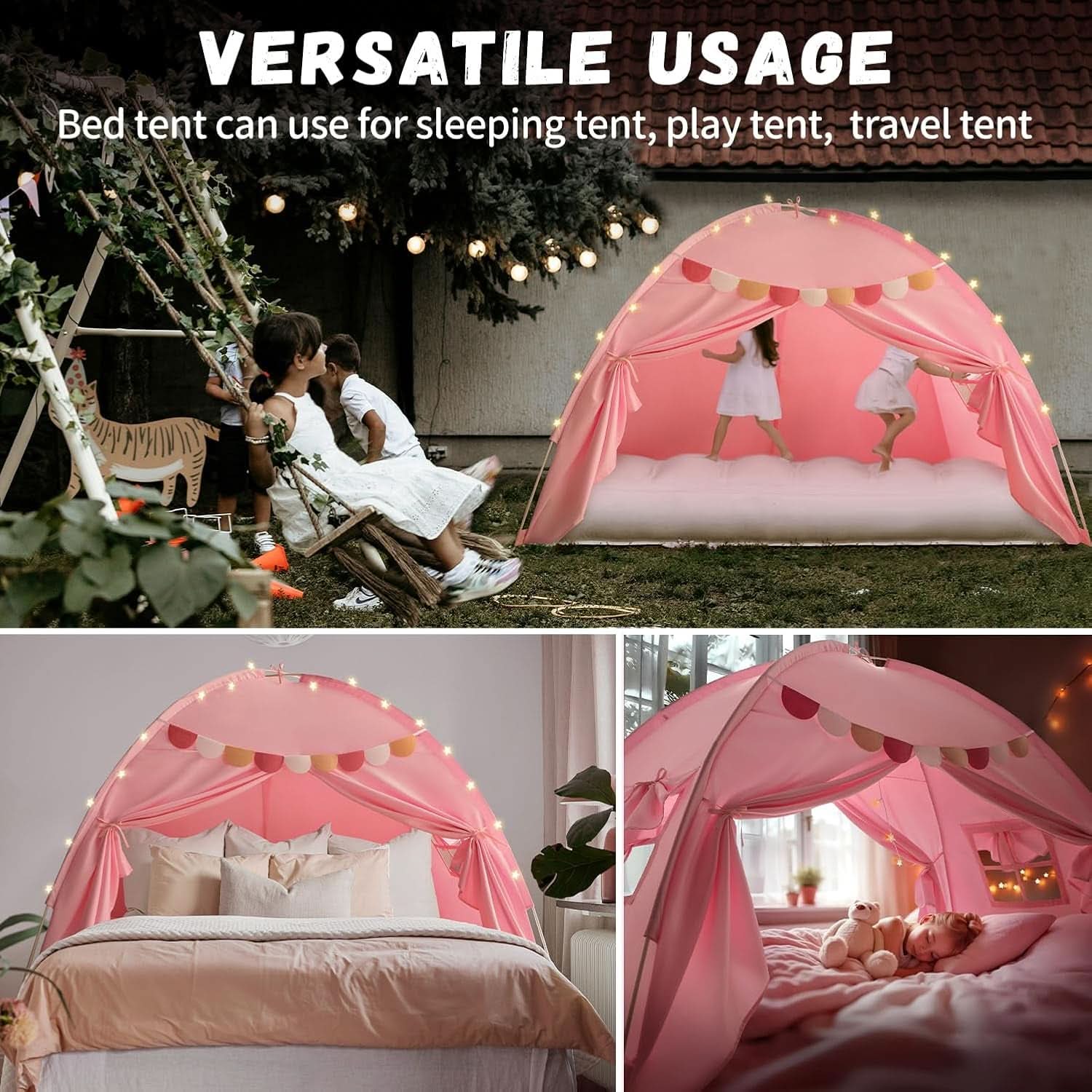 Pink Twin Bed Tent Blackout PrivacyShield Multifunctional-4